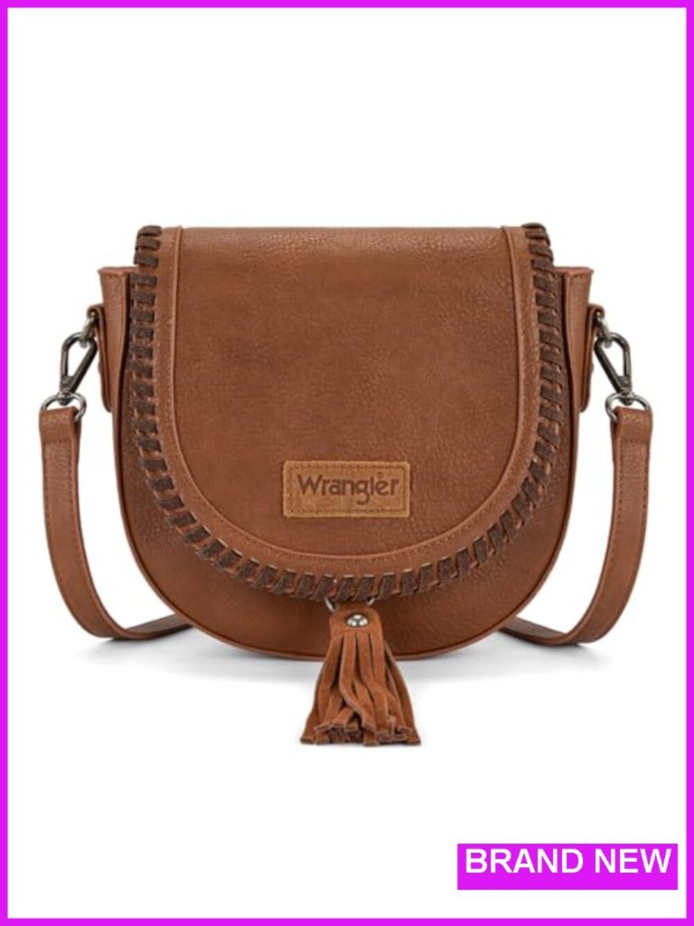 Faux Leather Crossbody Saddle Bag with Tassels